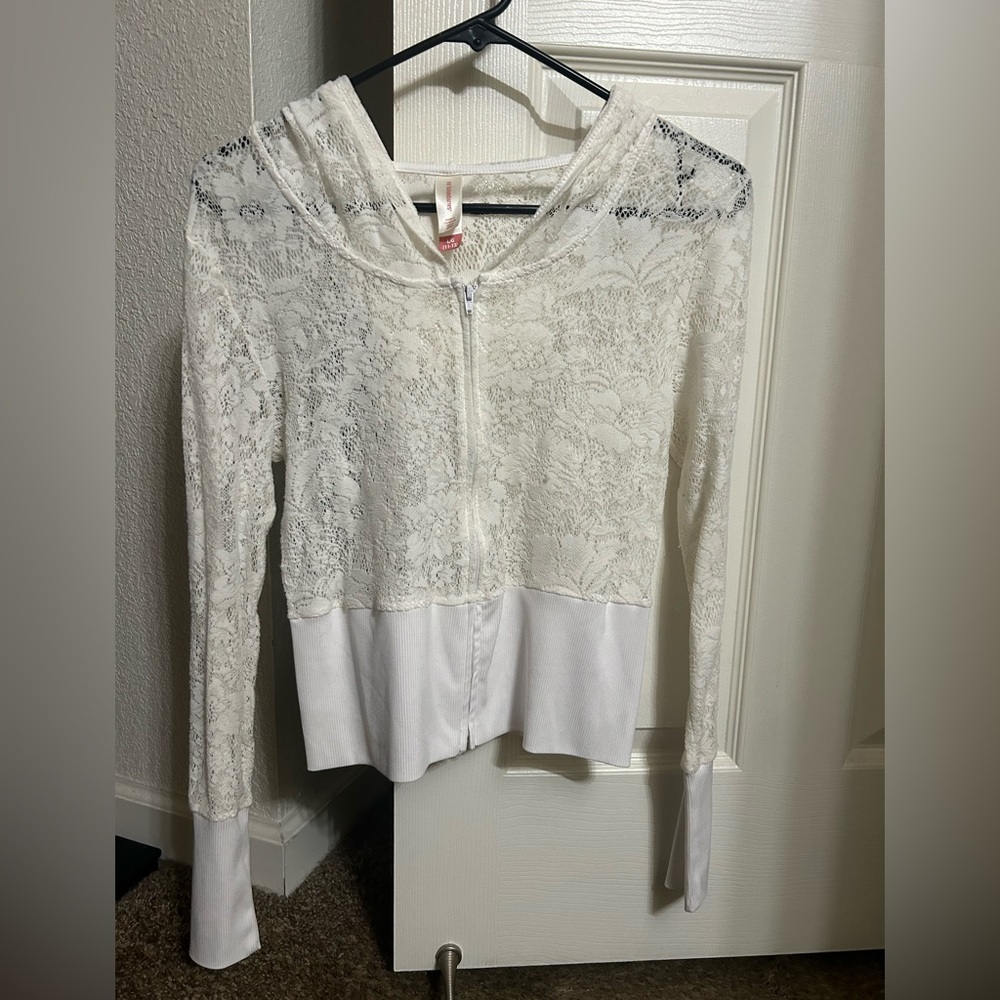 See through lace white zip up, L/G (11-13, No boundaries